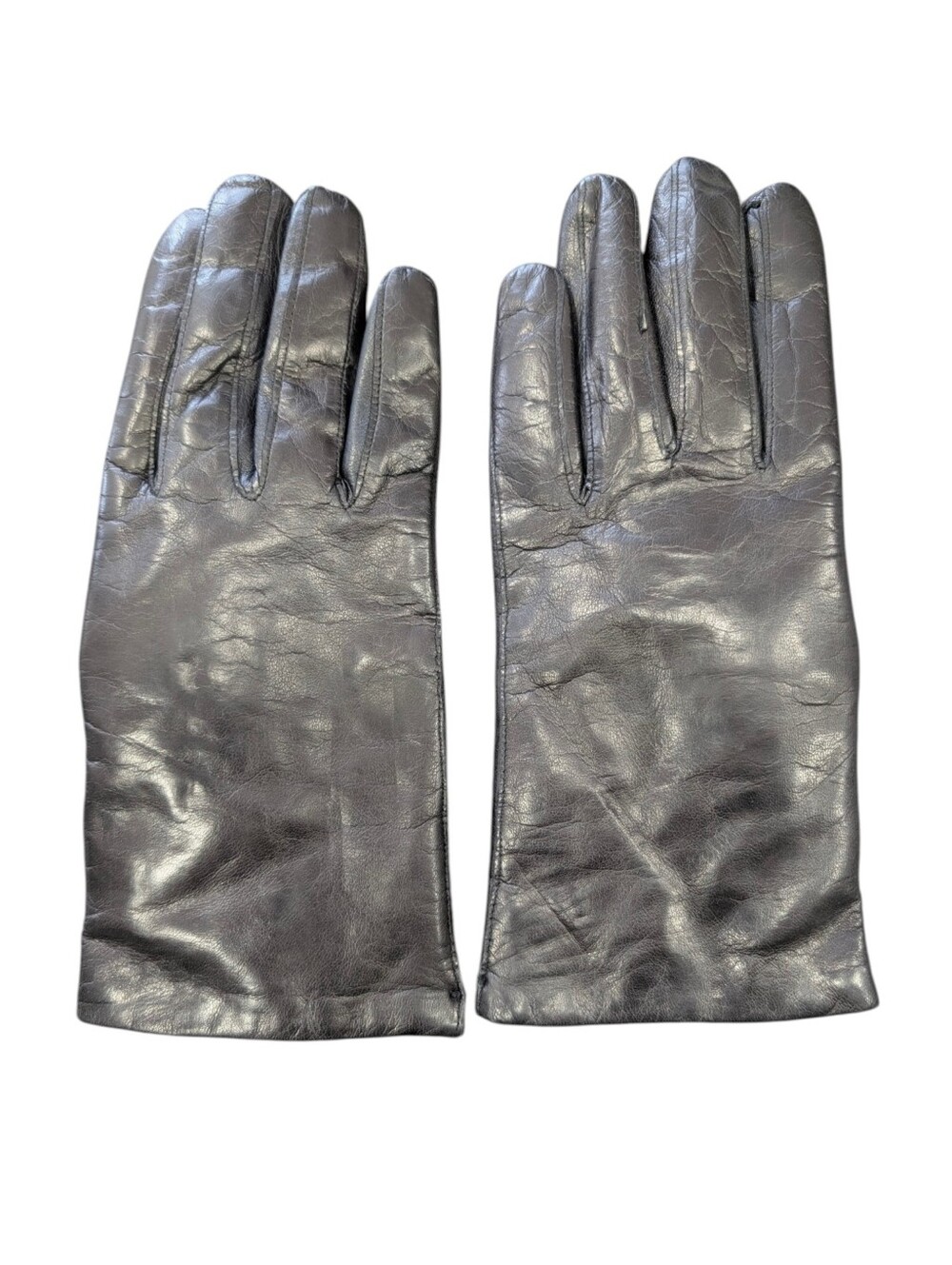 Vintage Italian Black Leather, Rabbit Fur-Lined Gloves. Size 8.